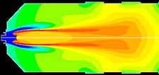 火炎のシミュレーション結果（温度分布）