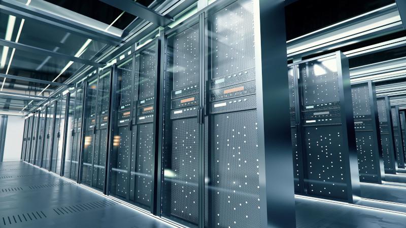 Data Center Hallway with Servers