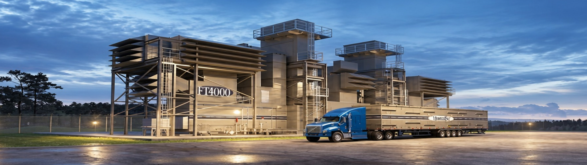 Mitsubishi Power FT4000 MobilePac mobile gas turbine power solution installed at a utility-scale power generation facility.